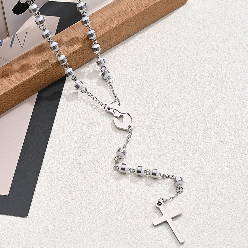 Casual Vintage Style Classic Style Faith Cross Oval 304 Stainless Steel Silica Gel Sweater Chain Long Necklace Necklace