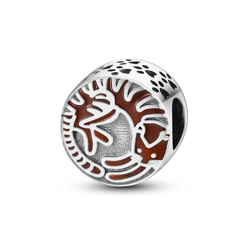 925 Sterling Silver Brown cat pattern Charm Beads fit Women Charm Bracelets & Necklaces DIY Jewelry KTC324