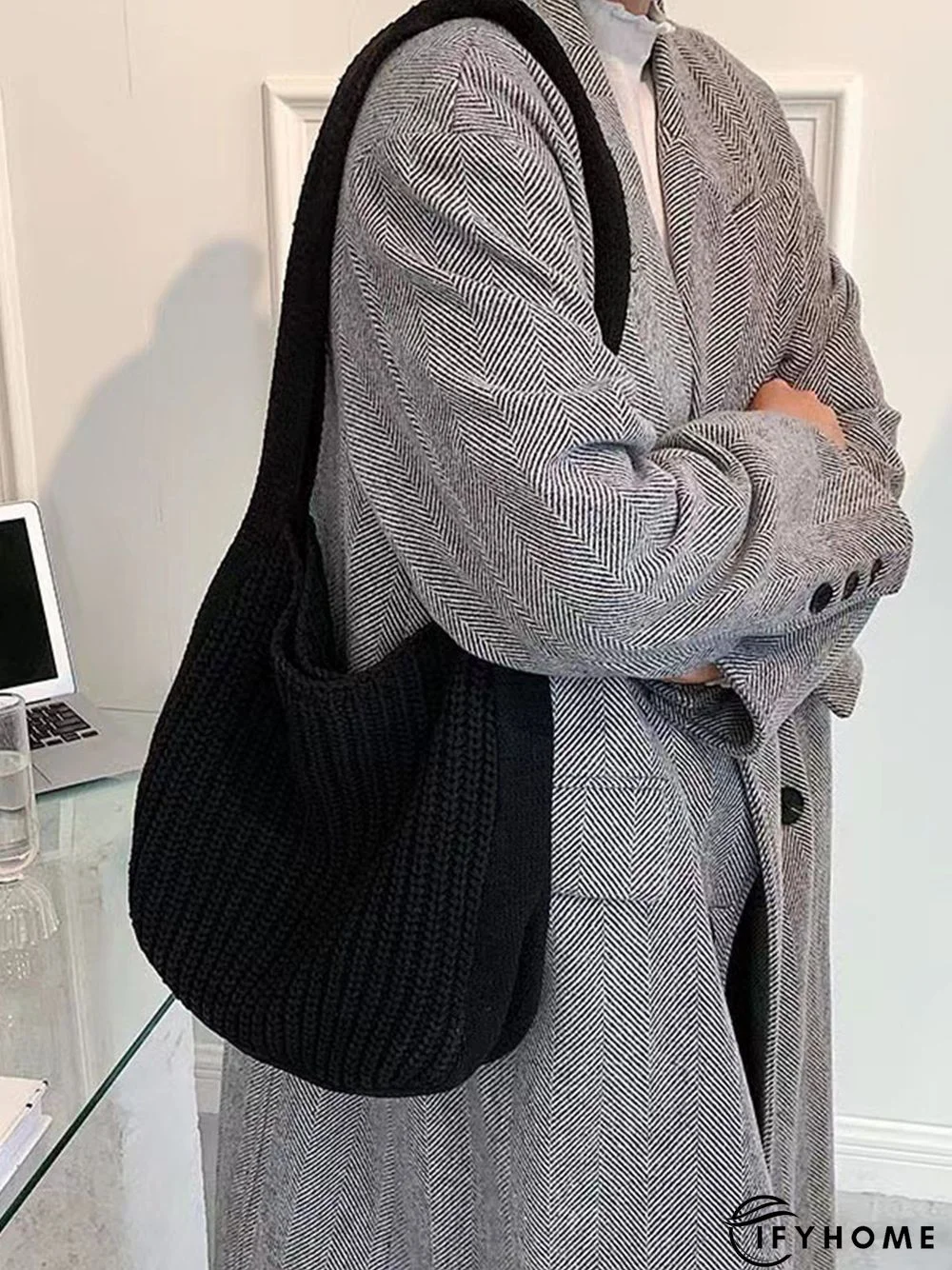 Solid Color Knit Large Capacity Shoulder Bag | IFYHOME