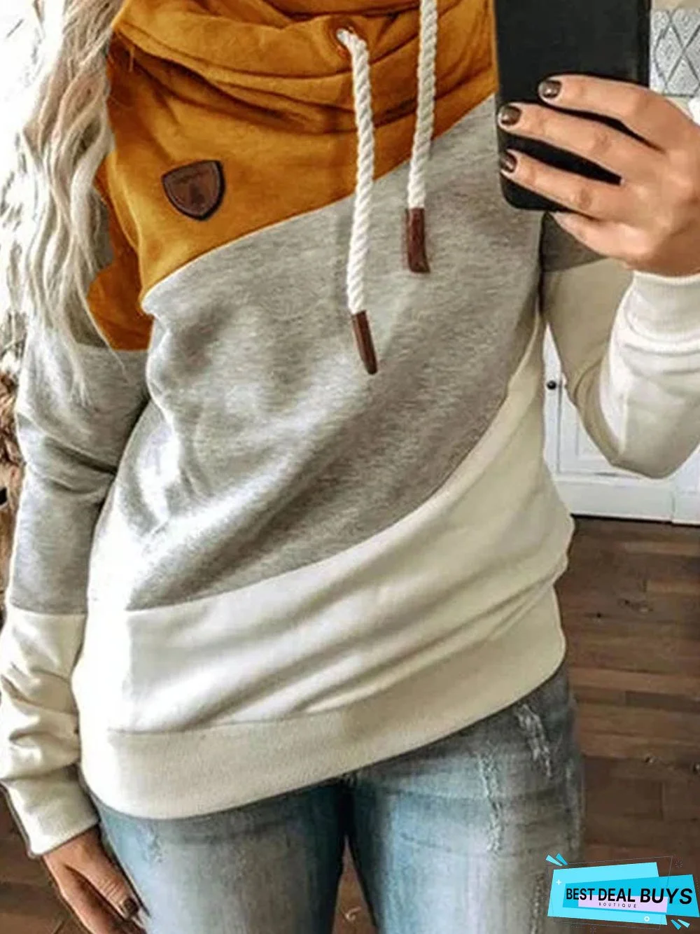 Yellow Patchwork Casual Sweatshirt