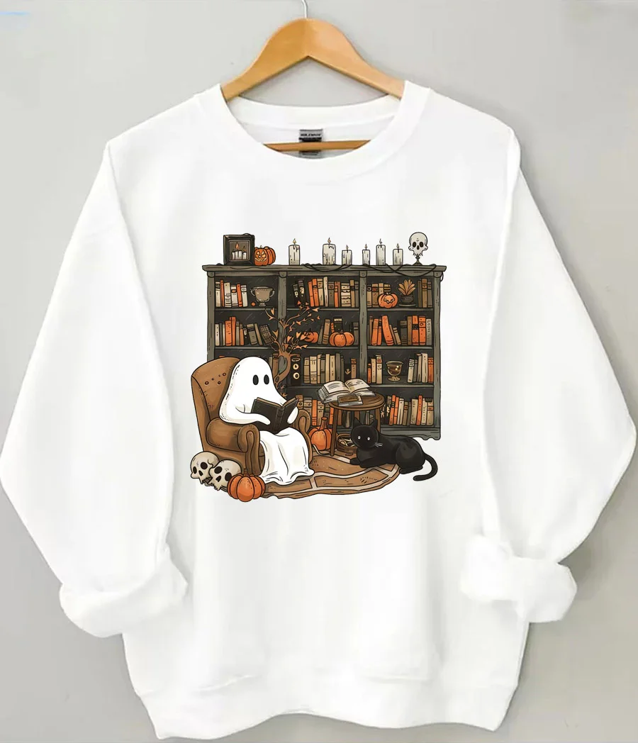 Retro Ghost Reading Books Sweatshirt