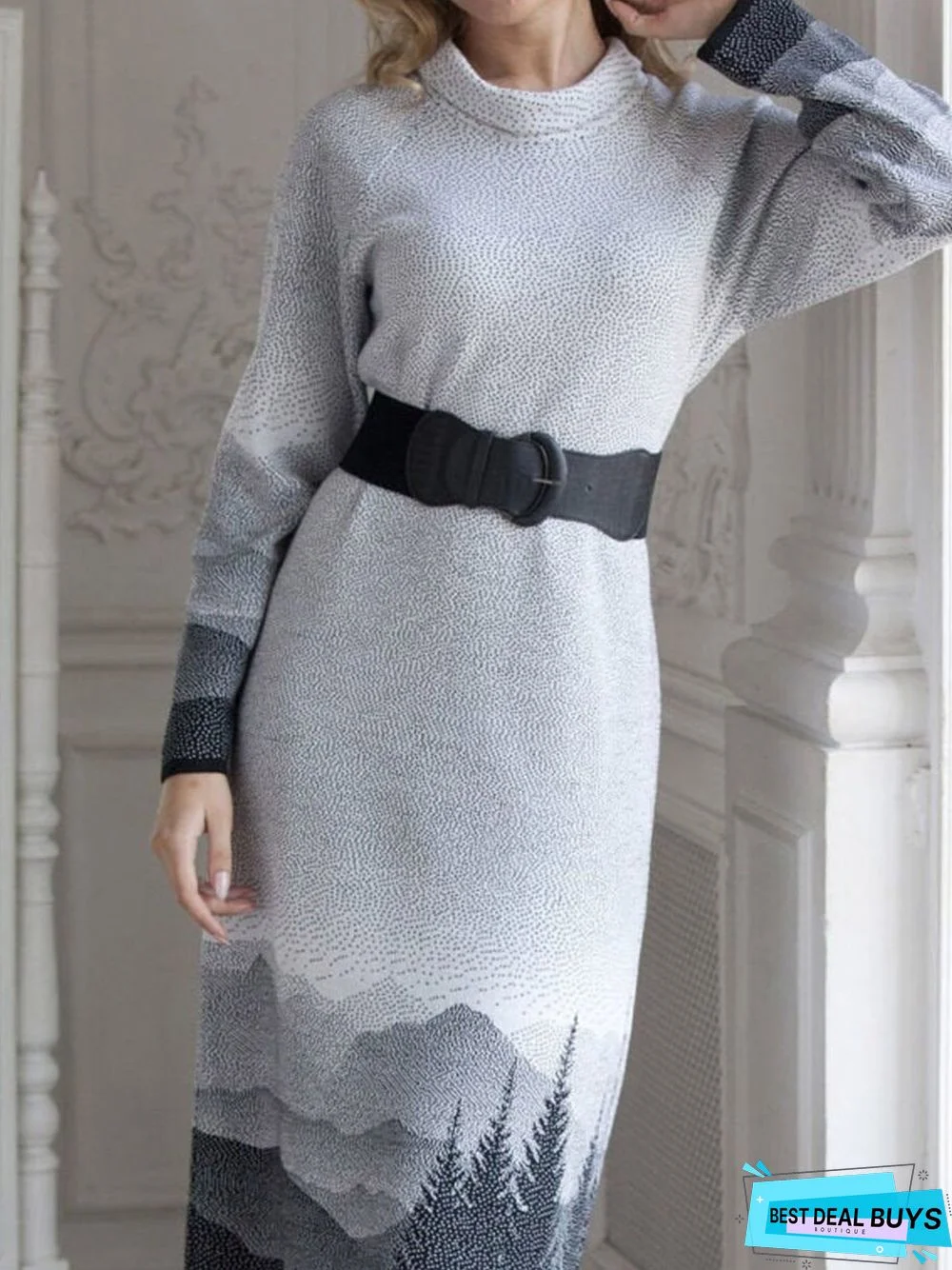 Casual Landscape painting Knitting Dress