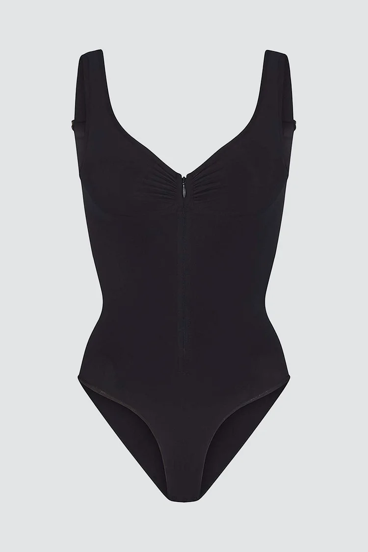 Plus Size Casual Blue Zipper Ruffle Butt Lift Tummy Tightening Shapewear 2024 - Xpluswear