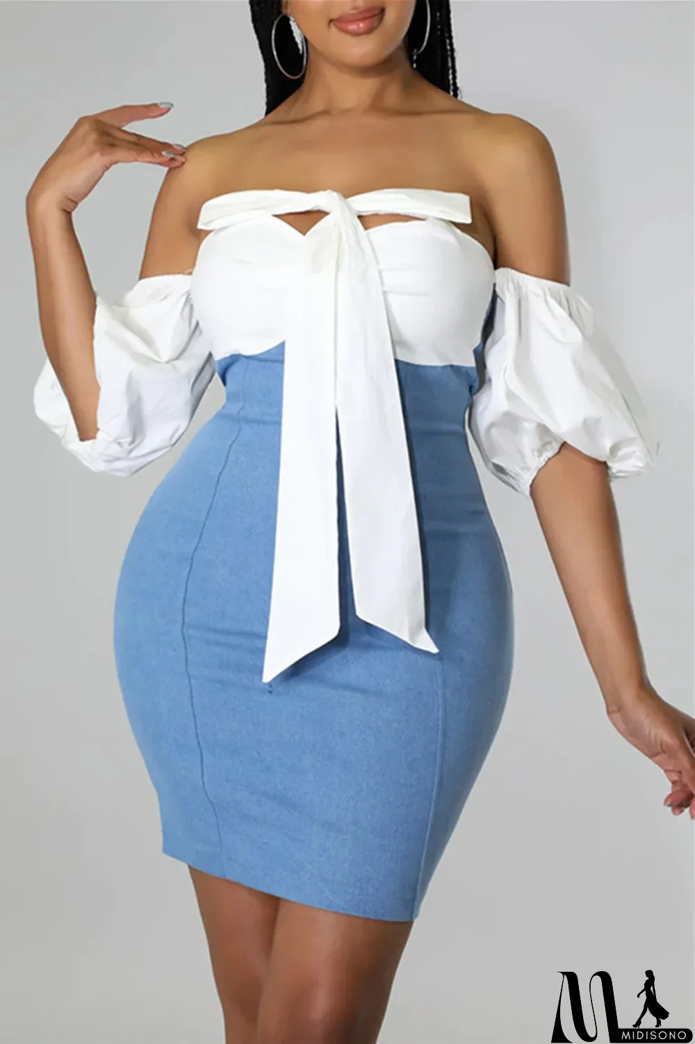 MidiSono - Black Fashion Sexy Casual Solid Bandage Split Joint Backless Short Sleeve Dress