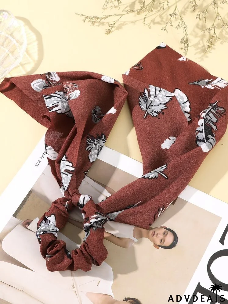 Feather Print Scarf Hair Tie