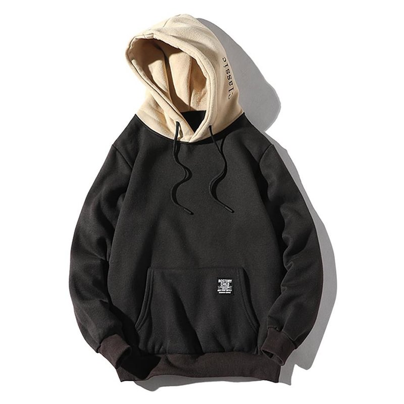 Tiboyz Fleece Colorblock Letter Patch Detail Pocket Fleece Hoodie