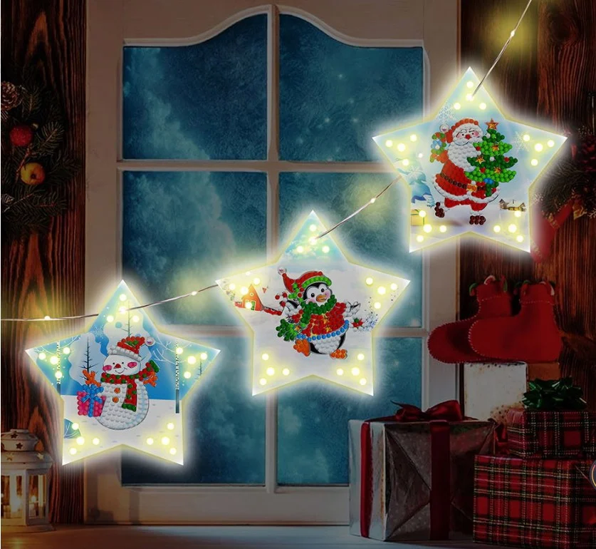 DIY Diamond Painting Christmas Tree LED Hanging Star Lights
