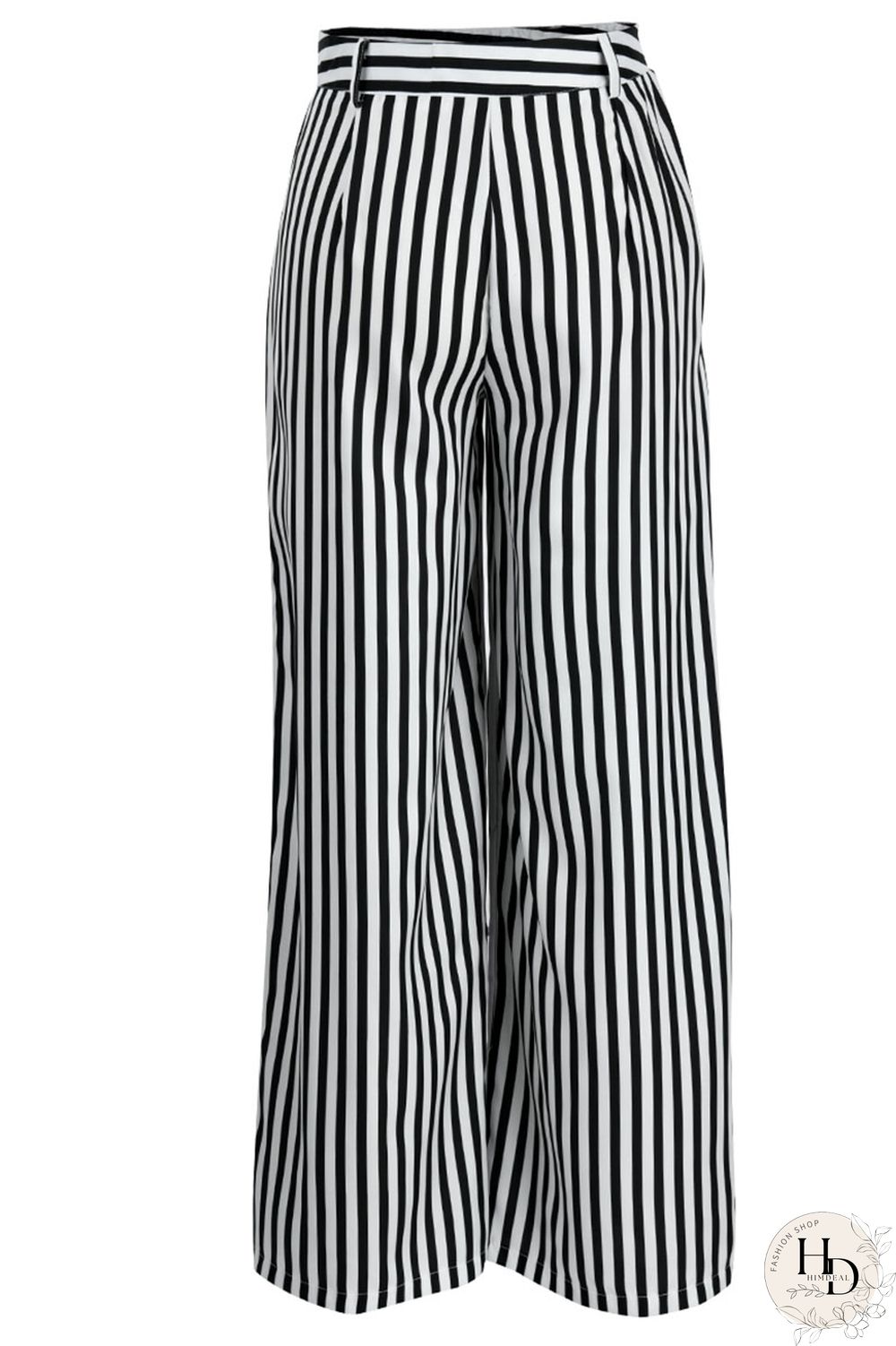 Red Casual Striped Print Patchwork Straight High Waist Wide Leg Full Print Bottoms