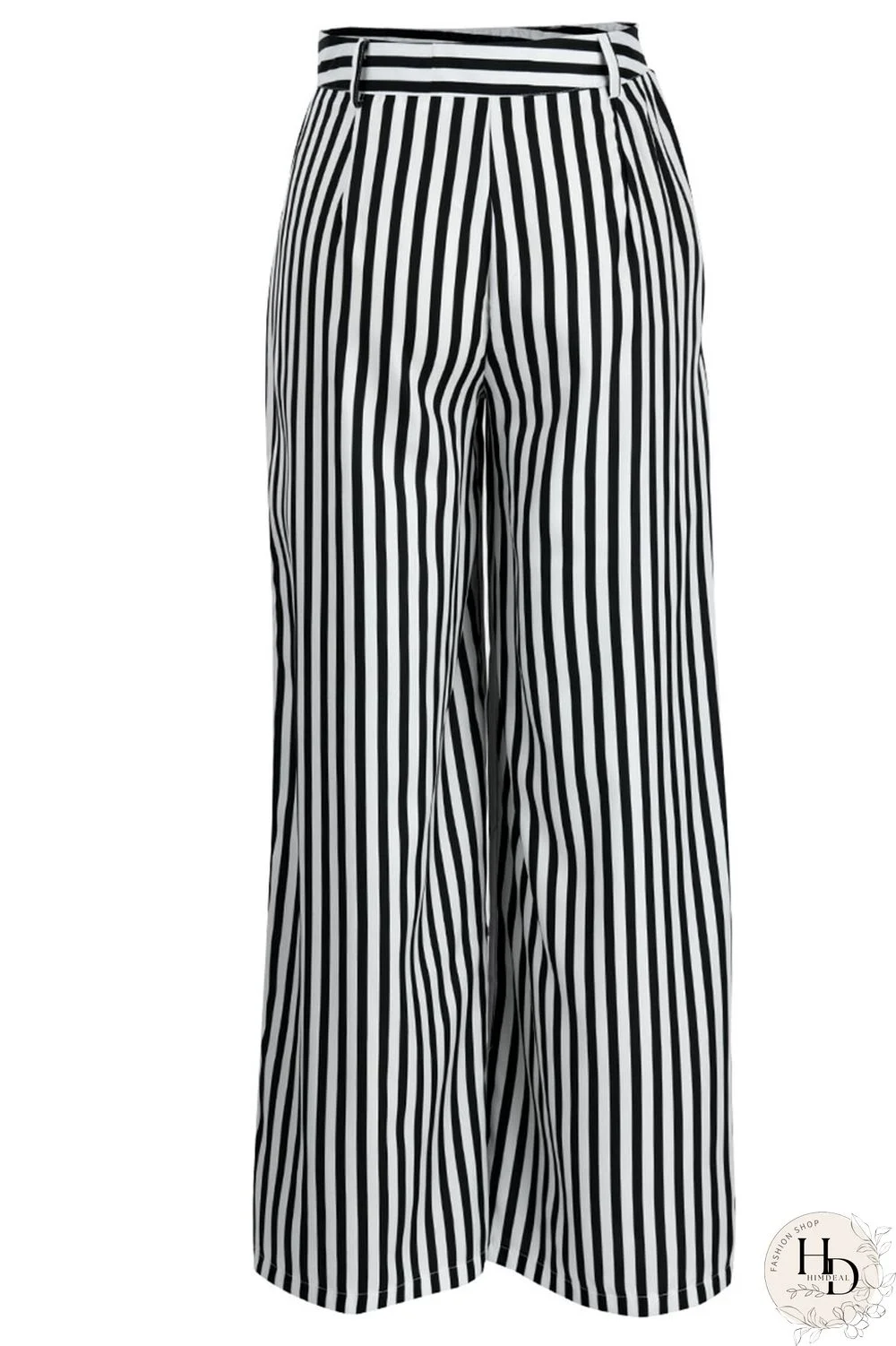 Red Casual Striped Print Patchwork Straight High Waist Wide Leg Full Print Bottoms