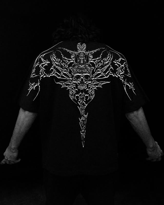 Skull Style Oversized Pullover T-shirt [BLACK]