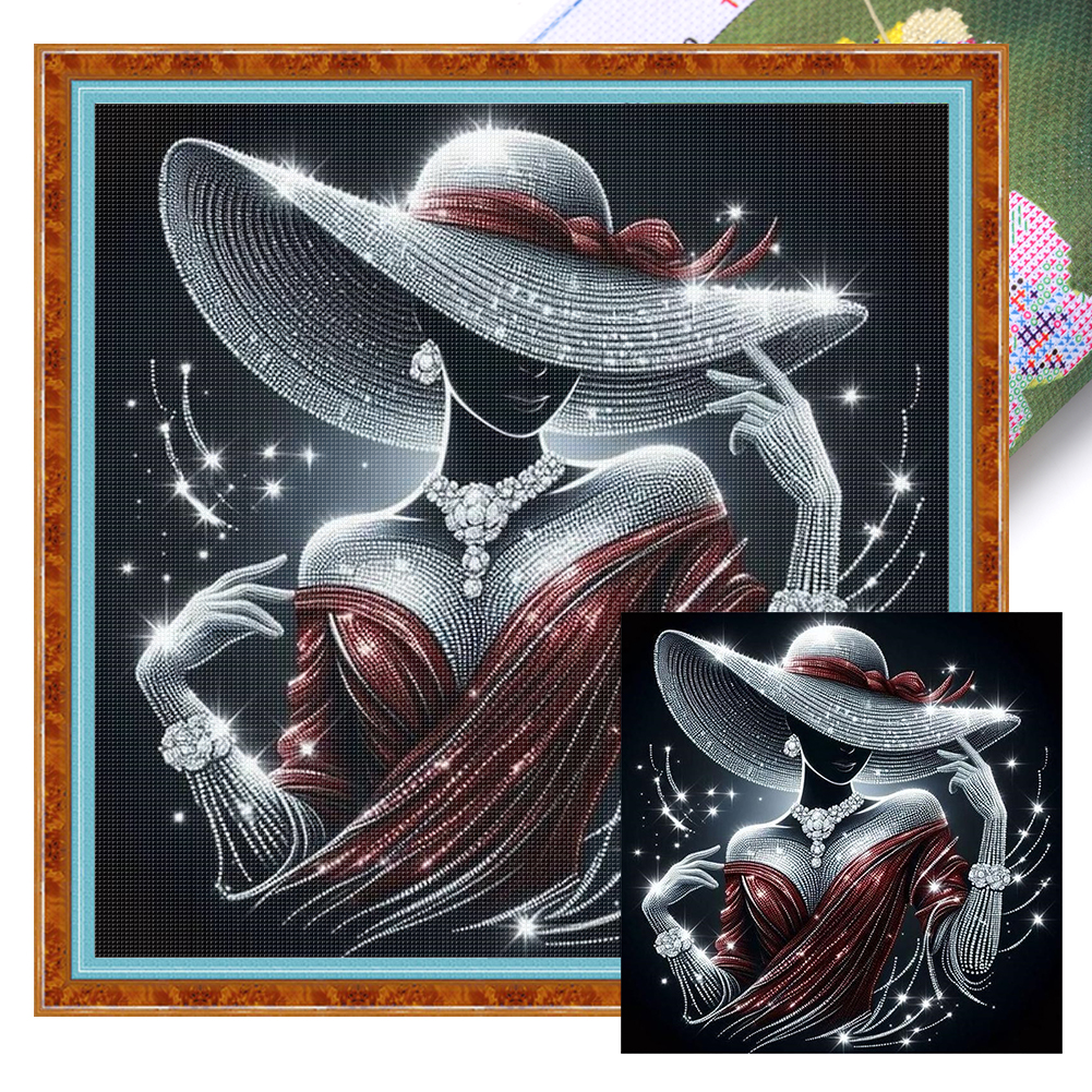 Woman With Hat Full 11CT Pre-stamped Canvas(45*45cm) Cross Stitch