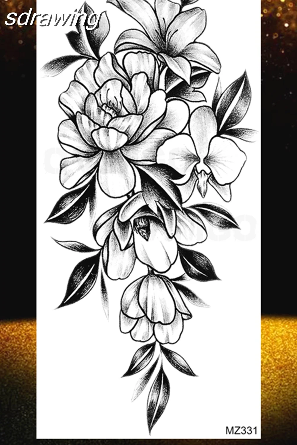  Black Rose Flower Temporary Tattoos Fake Waterproof Tatoo Body Art Arm Leg Floral Peony Bloosom Tattoo Stickers Makeup 928-0