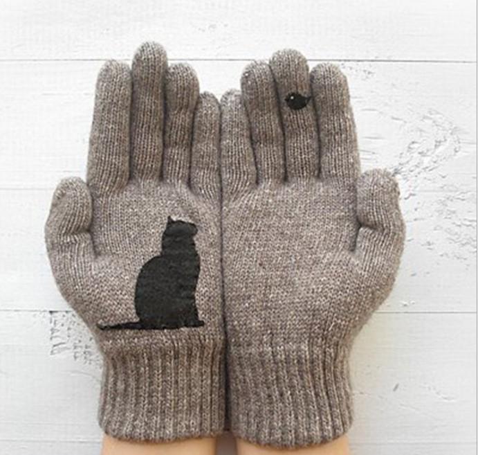 Winter Schöne Tiere Warme Handschuhe & Fausthandschuhe Braun / One-Size