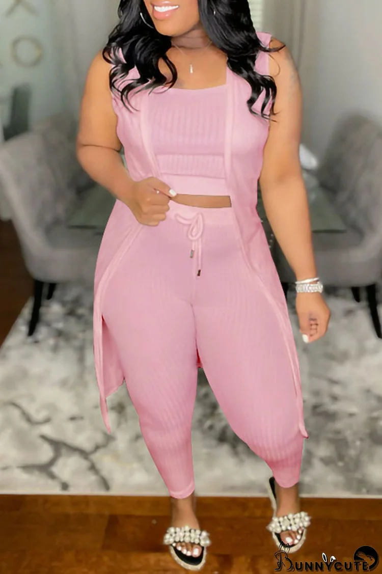 Pink Casual Solid Patchwork U Neck Sleeveless Two Pieces