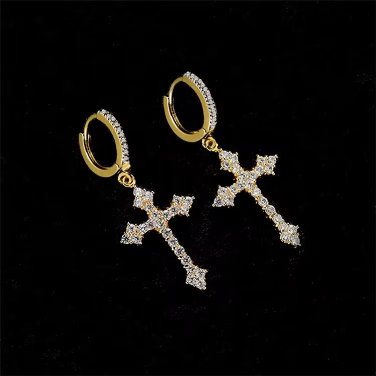 Men's Diamond Cross Earrings