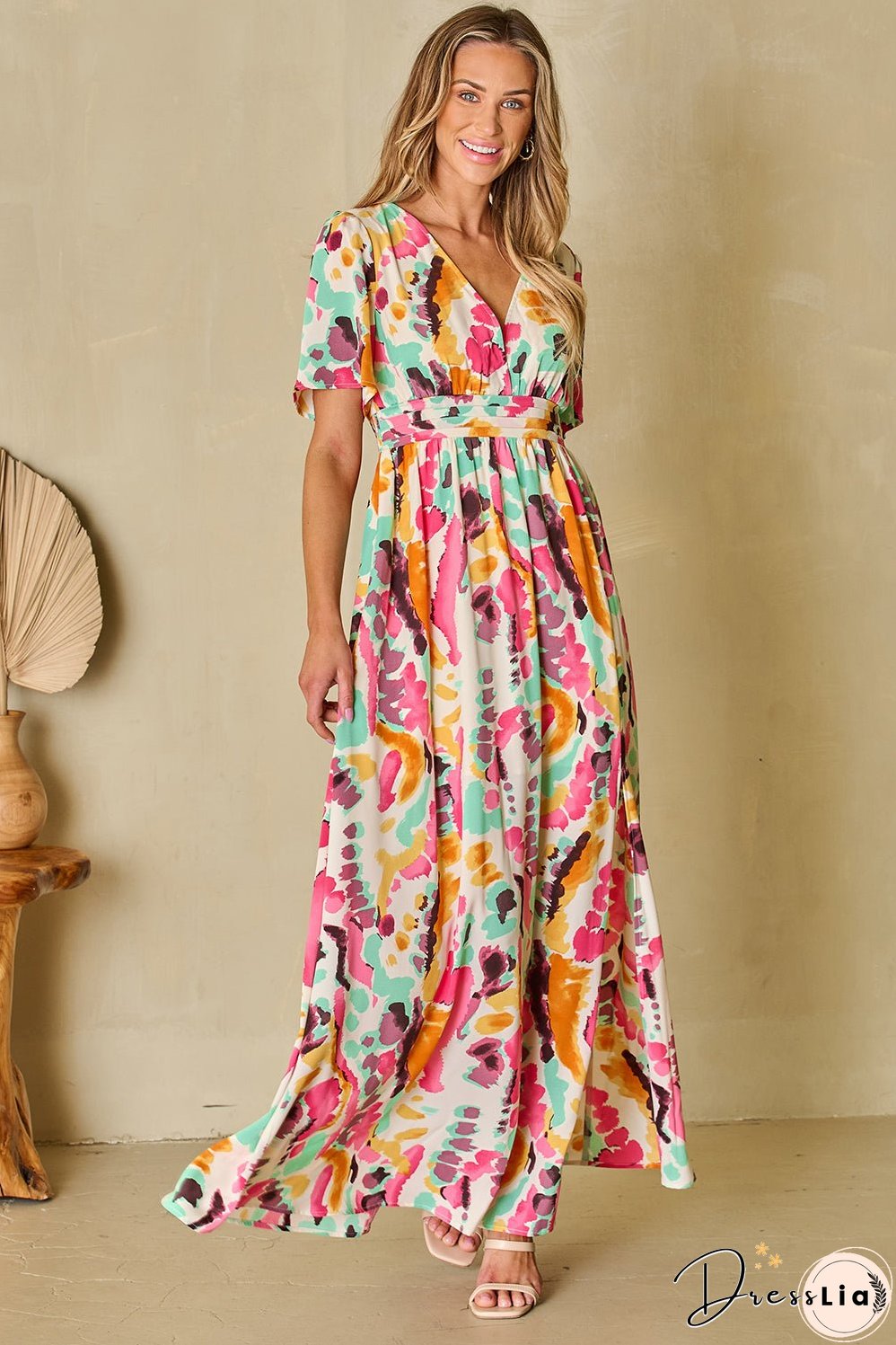 Boho Tie-dye V Neck Maxi Dress