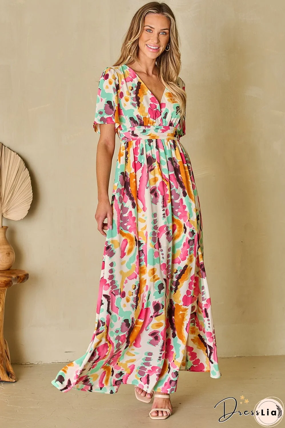 Boho Tie-dye V Neck Maxi Dress