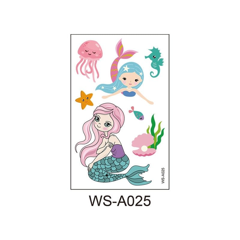 Children's cartoon mermaid tattoo stickers pink princess waterproof cute fun one-time reward stickers