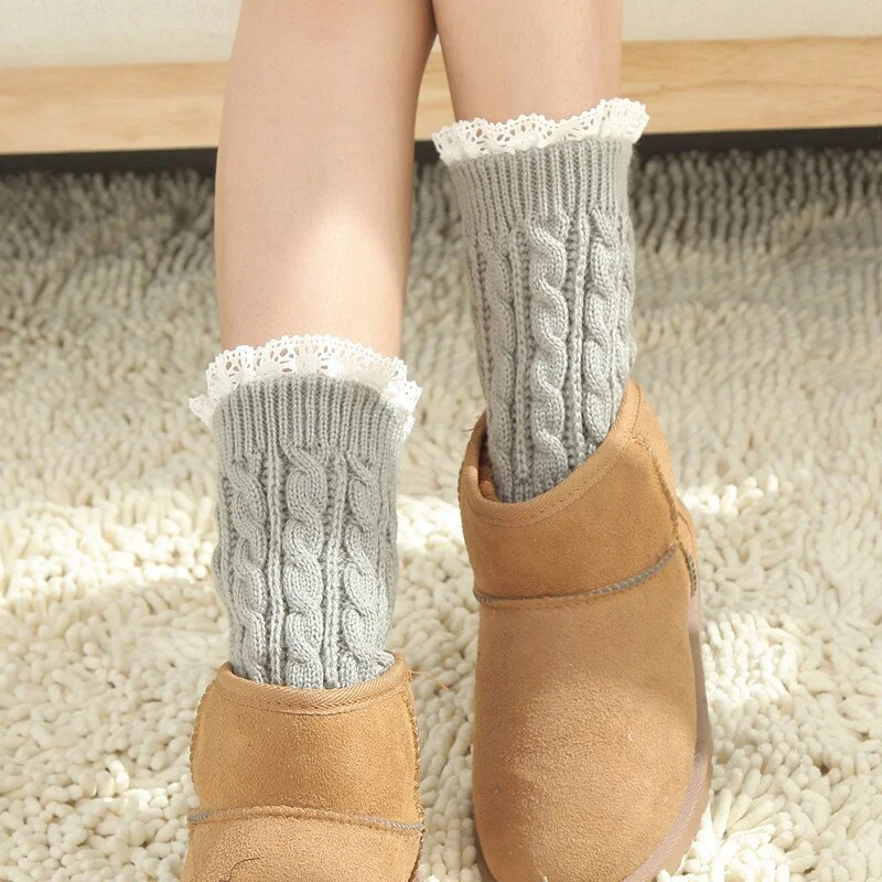 Leg Warmers Women Lace Crochet Knitting Sweet Kawaii Cute Womens Twist Warm Soft Leisure Casual Elegant Korean Style Elasticity