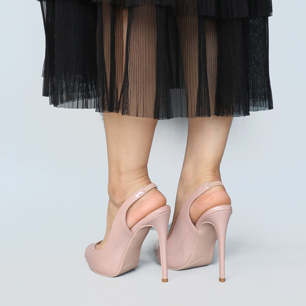 120mm Red Bottom Elastic Strap Slingback Sandals Peep Toe Platform Stilettos Nude Patent Heels-MERUMOTE