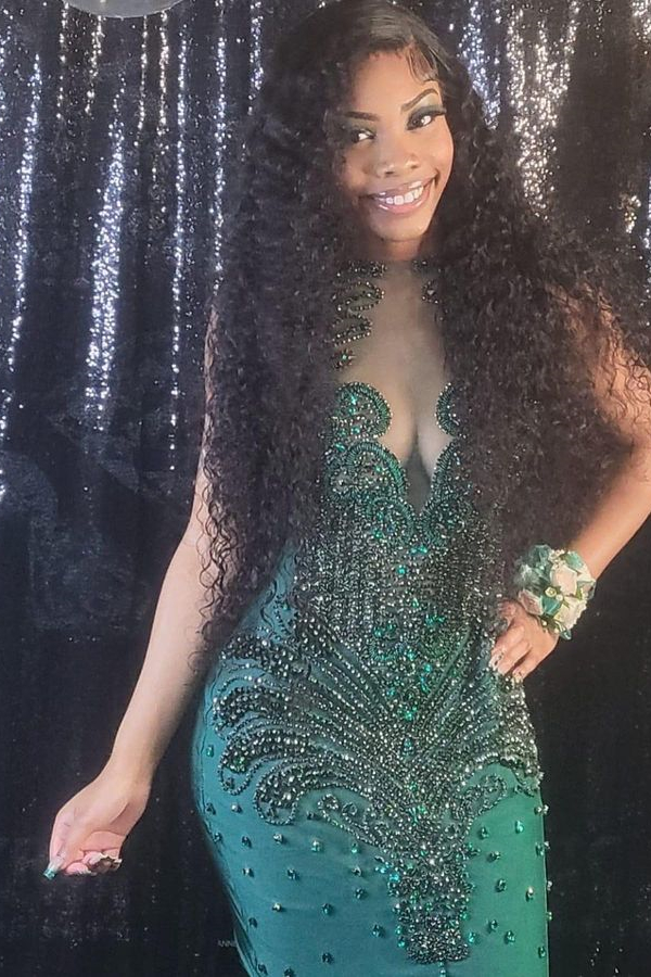 Green Sequins Champagne Appliques Prom Dress main image 1