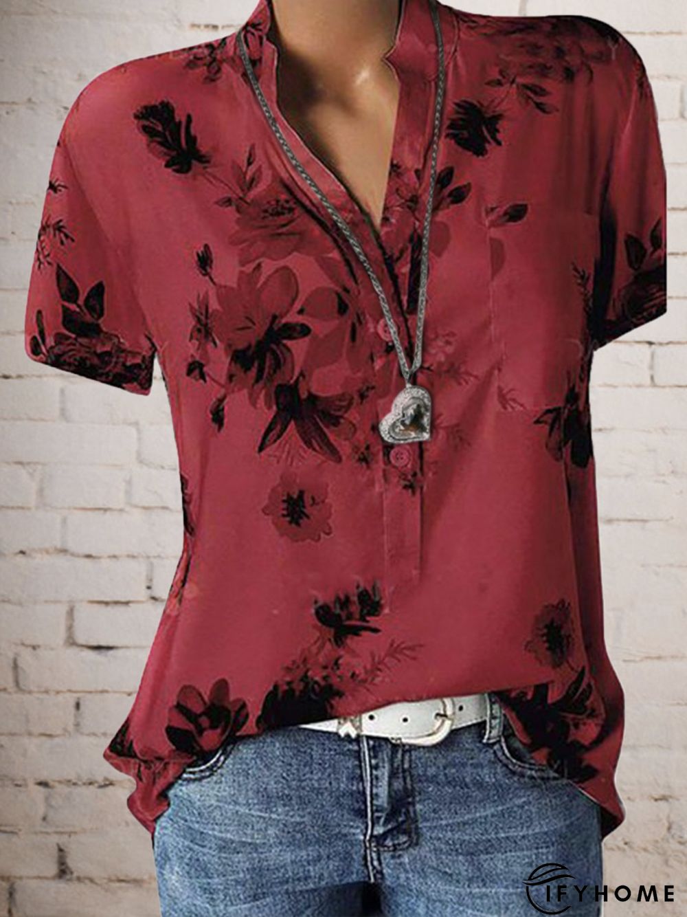 Women Floral Short Sleeve Casual Summer Blouse | IFYHOME