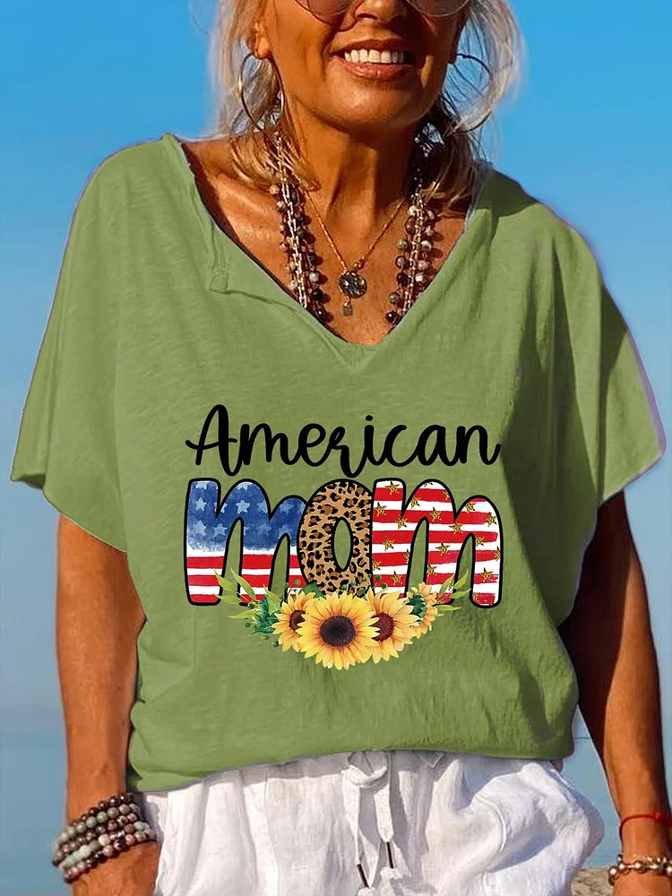 American mom Independence Day Celebration V Neck T-shirt-014122