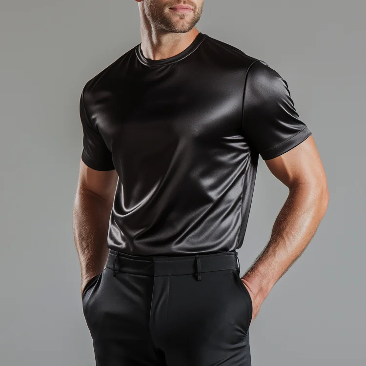 Okaywear Round Neck Short Sleeve Silk Solid T-Shirt Okaywear