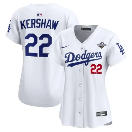 Women's Los Angeles Dodgers #22 Clayton Kershaw  White 2025 World Series Home Limited Jersey