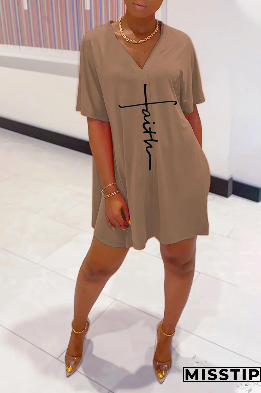 Burgundy Casual Print Patchwork V Neck Short Sleeve Two Pieces