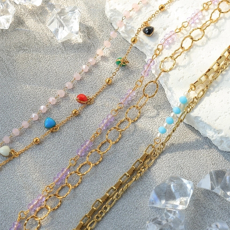 Casual Vacation Commute Geometric Round 304 Stainless Steel 14K Gold Plated Cable Chain Bracelets In Bulk