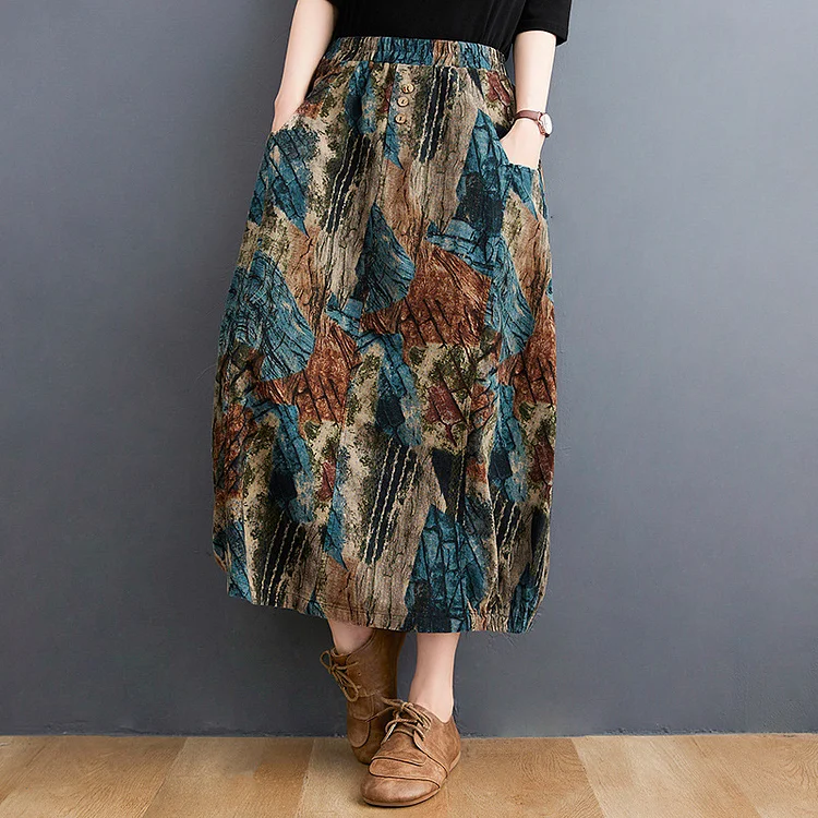 Literary Cotton Linen Elastic Waist Skirt