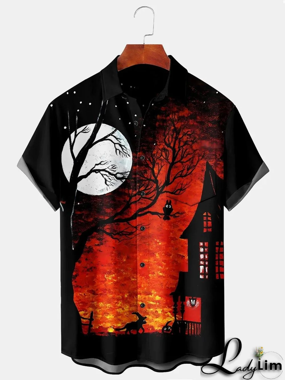 Halloween Owl Tree Men's Shirts With Pocket