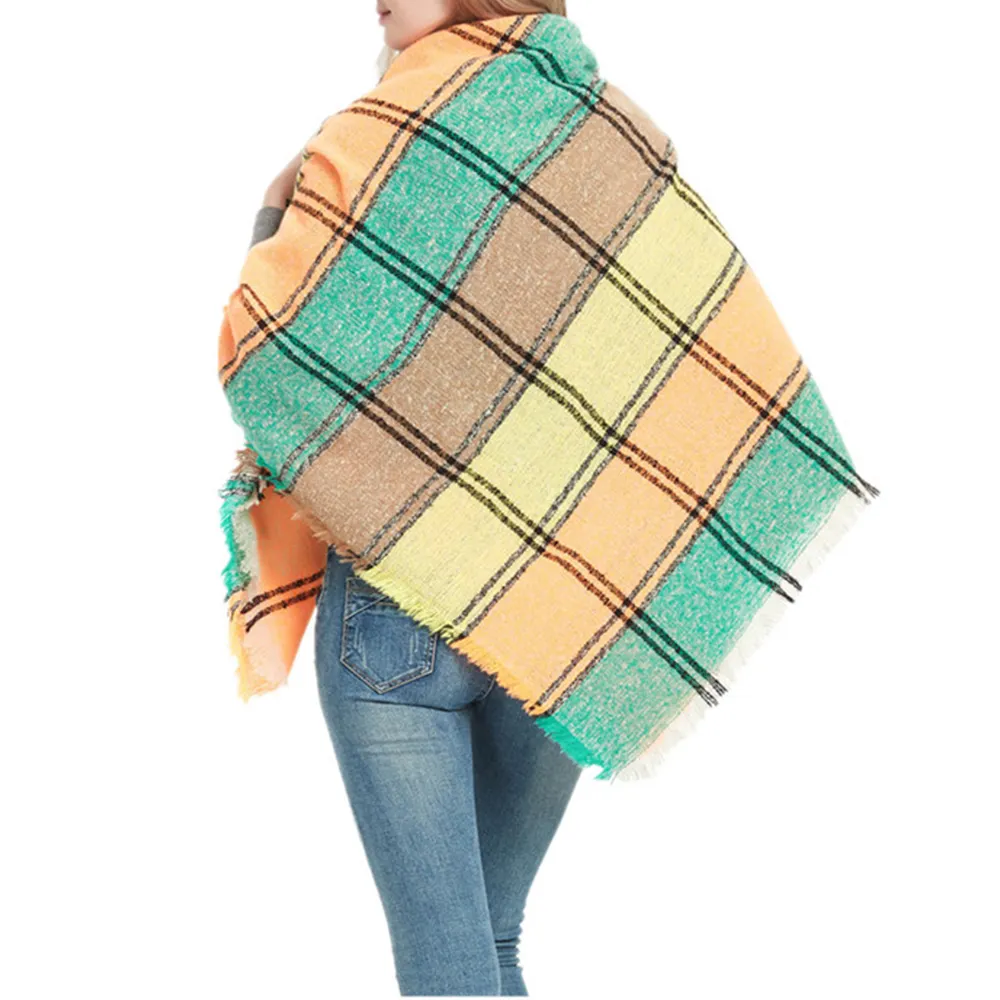 Yellow Women's Shawl With Thickened Large Plaid Square Scarfs-vocosishoes