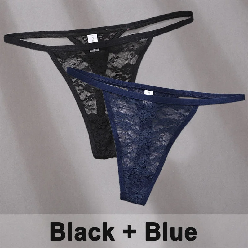 2PCS/Set Women's Underwear Lace Panties Floral Lingerie Woman Panties Sexy Thong G-String Female Pantys Perspective Intimates