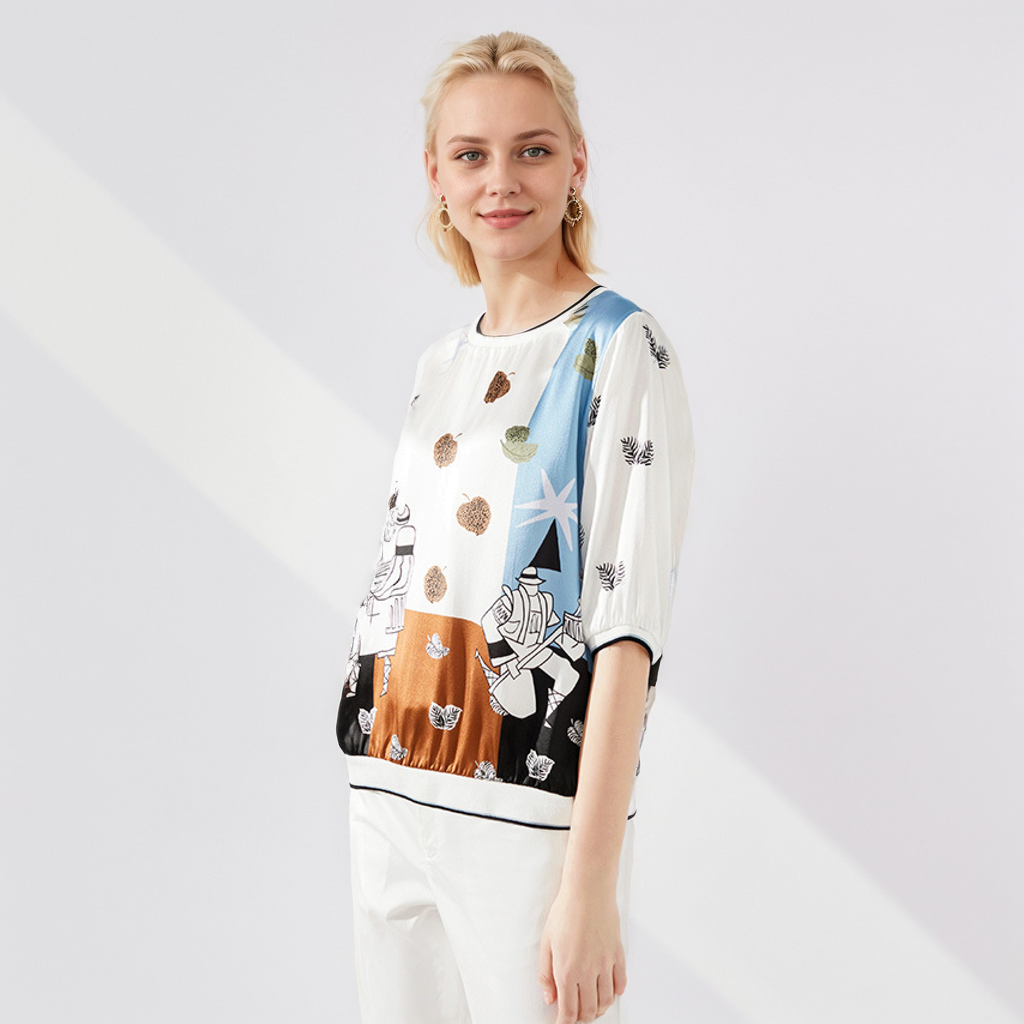 Casual Silk Blouse with Whimsical Prints for Everyday Wear REAL SILK LIFE