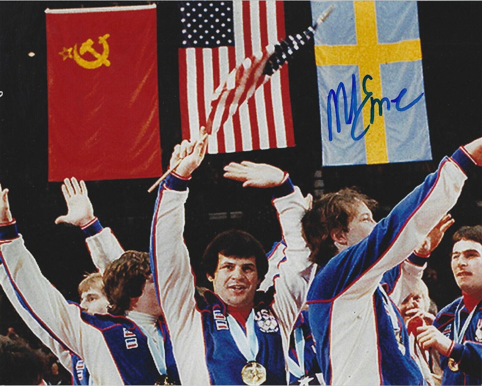 Signed 8x10 MIKE ERUZIONE USA 1980 GOLD MEDAL Autographed Photo Poster painting - COA