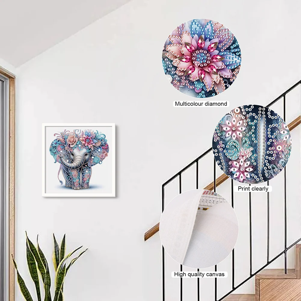 Diamond Painting - Partial Special Shaped Drill - Flower Cute Elephant(Canvas|30*30cm)