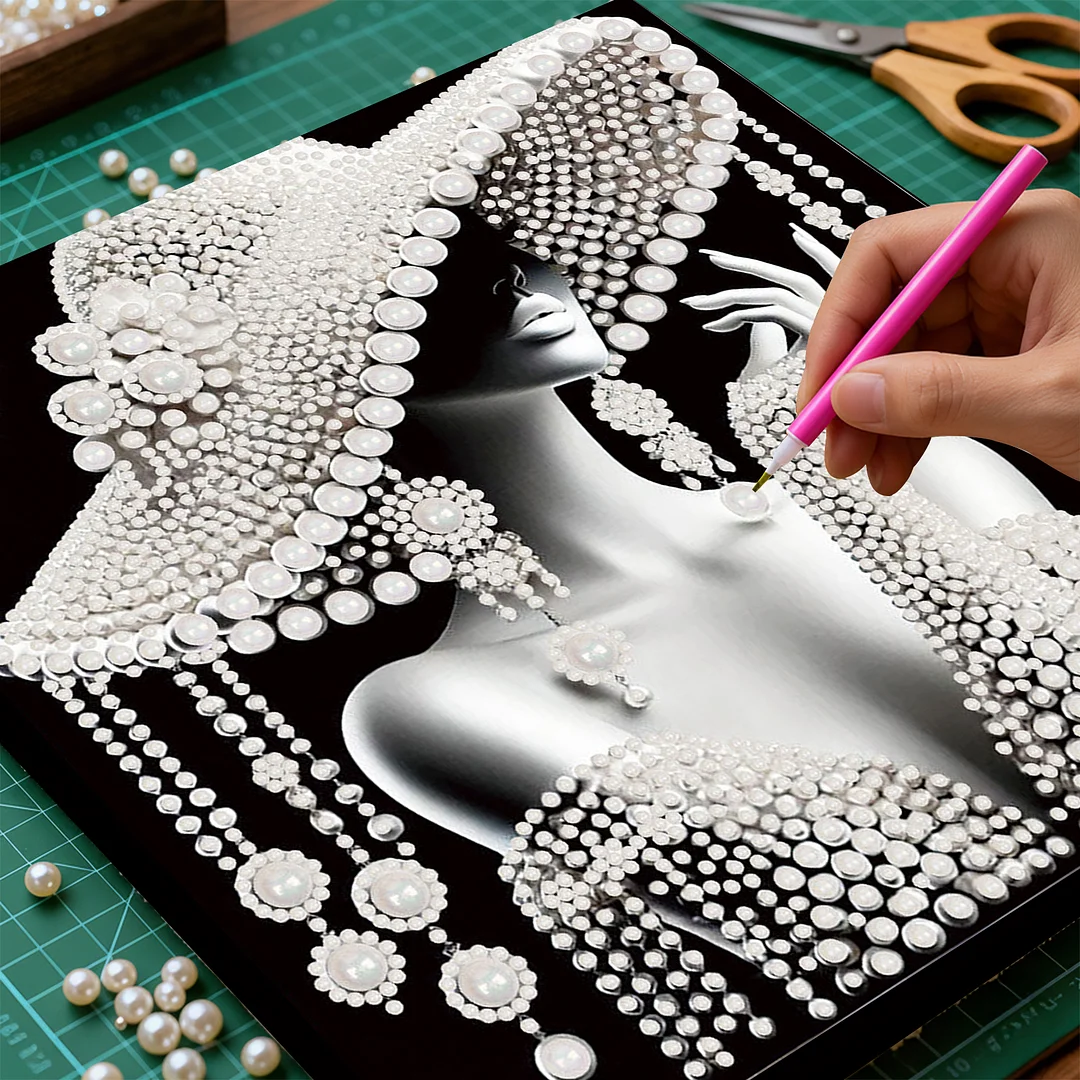 Lady - DIY Pearl Diamond Art Kit With Frame 30*30cm