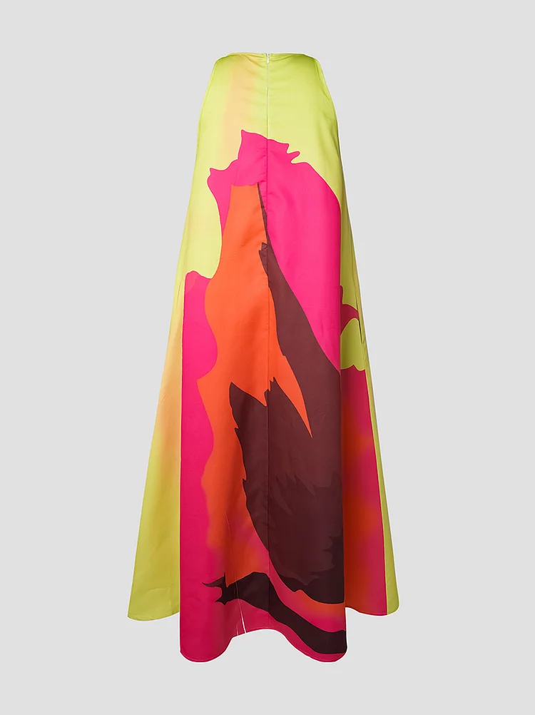 Loose Sleeveless Floral Printed Round-Neck Maxi Dresses