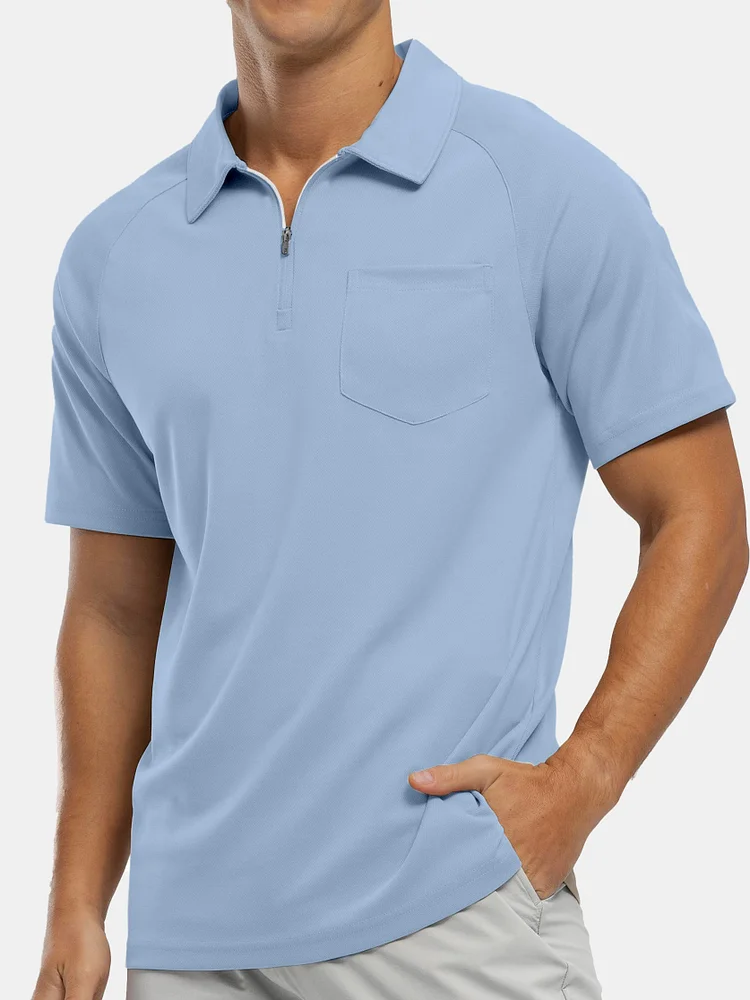 Men's Everyday Casual Raglan Sleeve Zipper Short Sleeve POLO Shirt