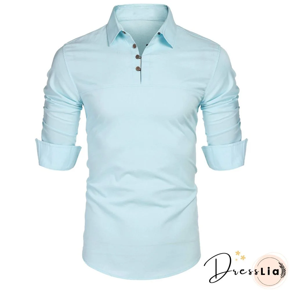 Men's Casual Long Sleeve Solid Cotton Linen Shirt