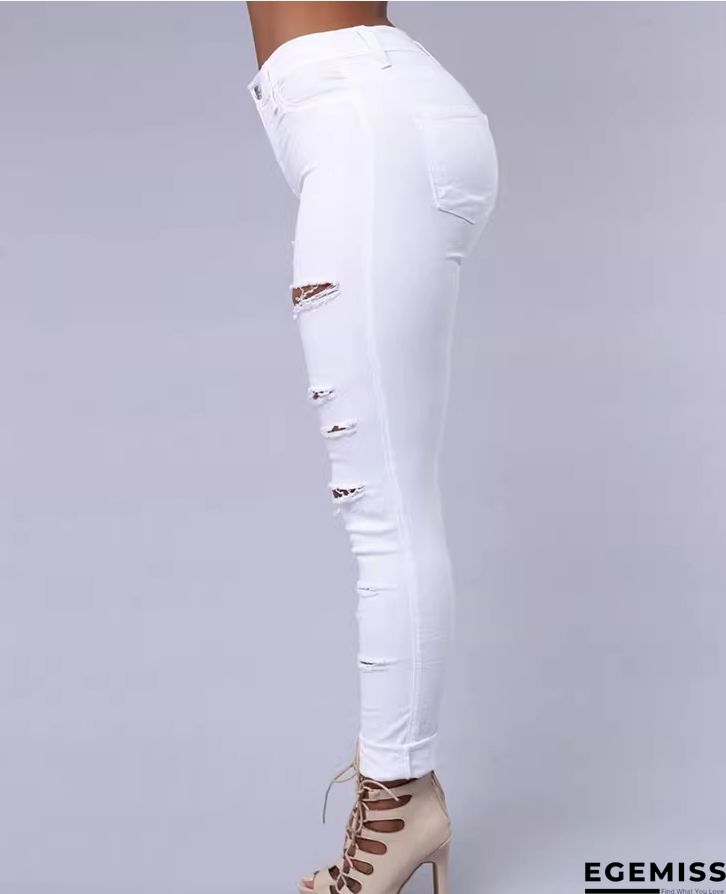 White Fashion Casual Solid Ripped High Waist Skinny Denim Jeans | EGEMISS