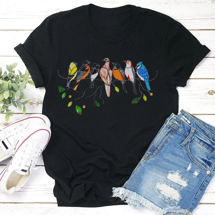 Women's Little Bird Painted Print Fashion T-shirt Tee - 02056-Annaletters