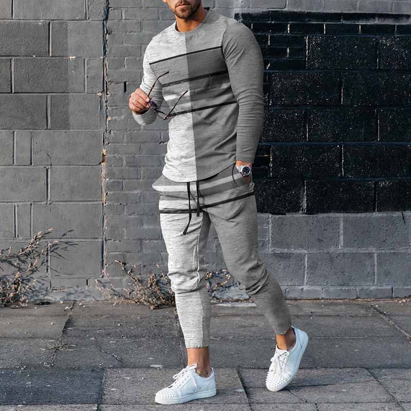 Men's Striped Splicing Casual Long Sleeve T-shirts  And Pants Co-Ord