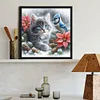 Chat Oiseau - Rond Diamant Peinture-40*40Cm