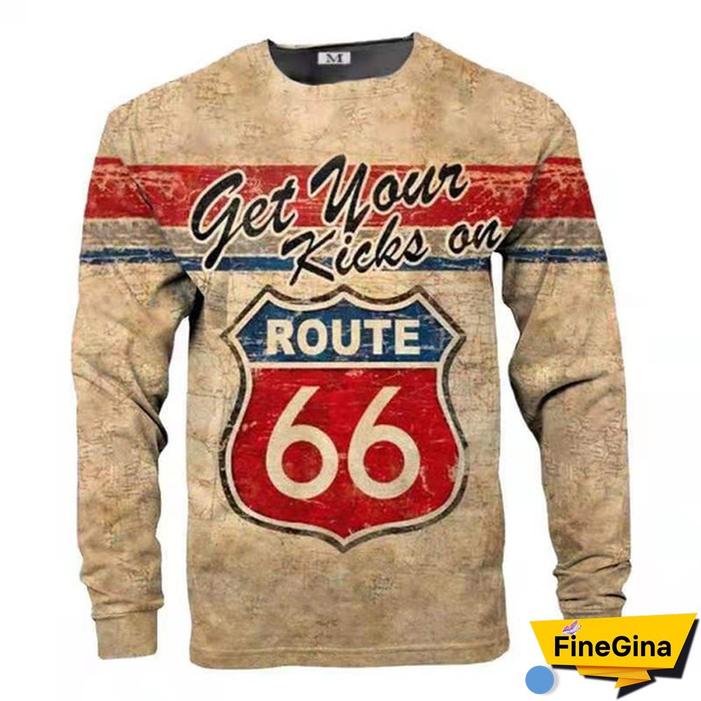 Men's Long Sleeve T-shirt U.S. Route 66 Print T Shirt Men's Casual Pullover T-shirts