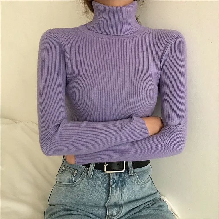 2022 Ladies Solid Color Slim Turtleneck Warm Sweater