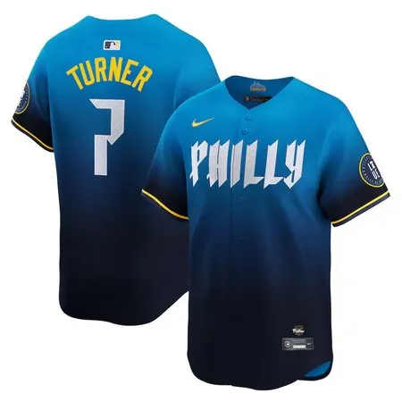 Men's Philadelphia Phillies #7 Trea Turner  Blue 2024 City Connect Limited Player Jersey