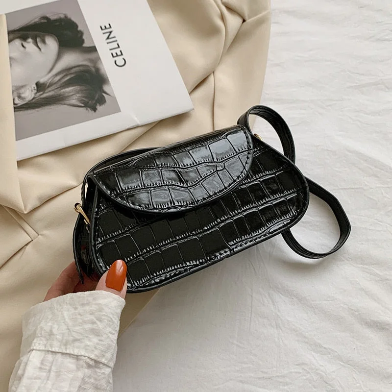 Popular Crocodile Pattern Handbags New Fashion PU Leather Shoulder Bags for Women 2021 Leather Textured Buckle Underarm Bags